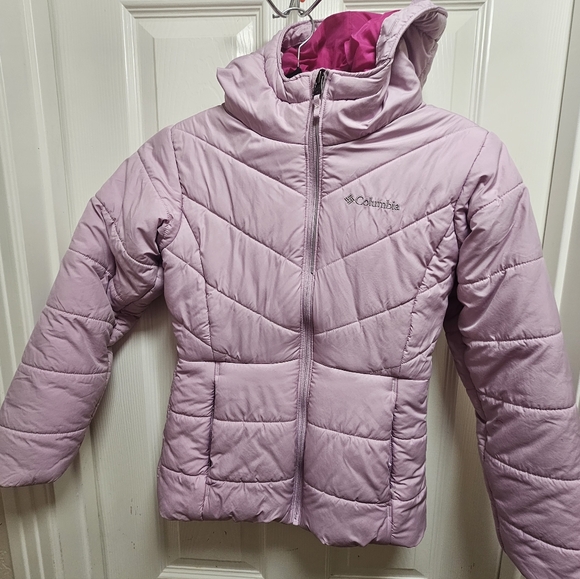 Columbia Girls Purple Hooded Jacket Size M (10/12) Zip Front Pockets - Picture 3 of 9